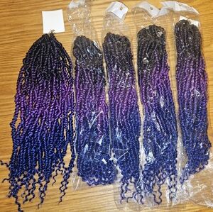 14 inch Bomb Twist Crochet Hair, Purple Ombre (5 Packs)